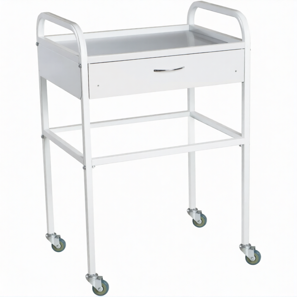 Столик медицинский инструментальный СМИ-02-01 (полки металл + стекло, колёса пластик)